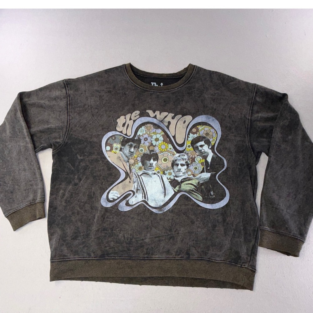 The Who Sweatshirt Unisex S/M Gray Acid Wash Psychedelic Graphic Band Pullover